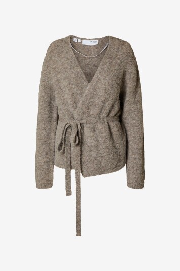 Selected FEMME - Kardigan slfGabella LS Knit Belt - Grå