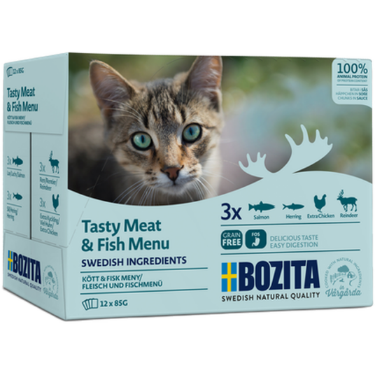 Bozita Katt Pouch Multibox Kjøtt & Fisk i Saus 12 x 85 g Våtfôr Bozita Katt Pouch Multibox Kjøtt & Fisk i Saus 12 x 85 g Våtfôr