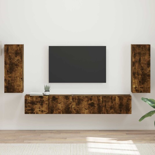 TV benksett 4 pcs Røkt eik Konstruert tre