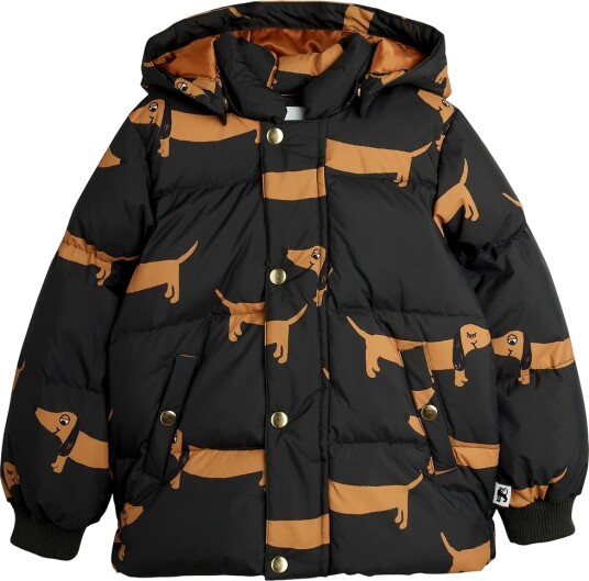 Mini Rodini Dog Aop Hooded Puffer Black 116/122