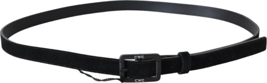 Costume National Black Leather Velvet Square Buckle Waist Svart 100 CM