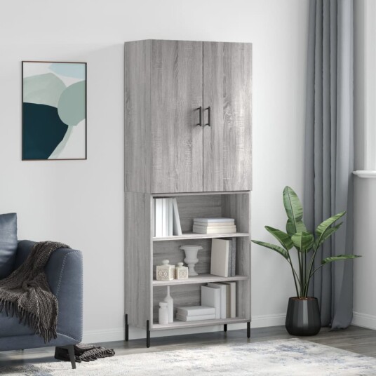 vidaXL Highboard grå sonoma 69,5x34x180 cm konstruert tre 8720845413309