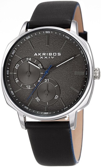Akribos XXIV Herreklokke AK1022SSBK Multi Function Sort/Lær Ø42 mm