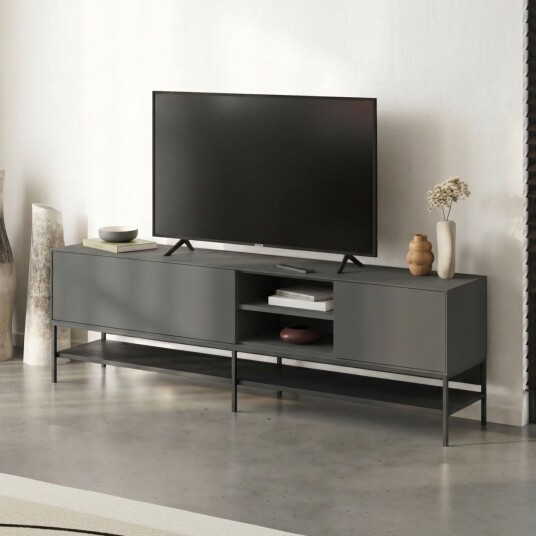 Kenvor TV benk 180 cm Anthracite Wood Black Black Kenvor TV benk 180 cm Anthracite Wood Black Black