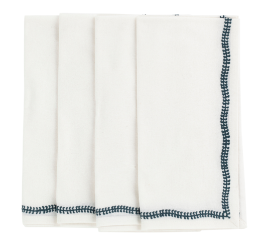 Servietter brodert 4 pk hvit true navy 50x50cm