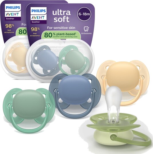 Philips Avent Ultra Soft Smokk 6-18 mnd Blå/Gul/Grønn 4 stk Philips Avent Ultra Soft Smokk 6-18 mnd Blå/Gul/Grønn 4 stk