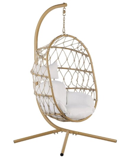 Hengestol Beige 108 x 190 x 100 cm Tau Metallstativ Myke sitteputer Boho Rustikk Stue Balkong Terrasse Hengestol Beige 108 x 190 x 100 cm Tau Metallstativ Myke sitteputer Boho Rustikk Stue Balkong Terrasse