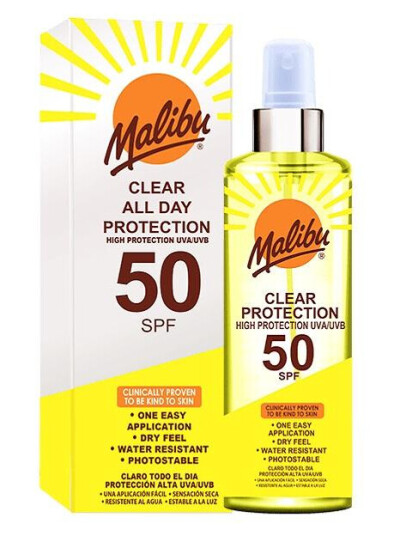 Malibu Clear Solkrem Spray SPF50 250ml med UVA-beskyttelse