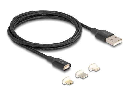 Delock - Usb-Ladeadaptersett - Usb (Hann) Til Lightning, Micro-Usb Type B, 24 Pin Usb-C (Hann) Magnetisk - Usb 2.0 - 5 V - 3 A - 1 M - Svart Delock - Usb-Ladeadaptersett - Usb (Hann) Til Lightning, Micro-Usb Type B, 24 Pin Usb-C (Hann) Magnetisk - Usb 2.0 - 5 V - 3 A - 1 M - Svart