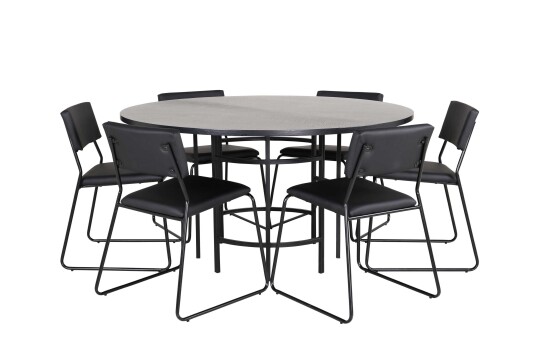 Venture Design Copenhagen & Kenth spisegruppe Svart/svart 6 stoler & bord 140 cm