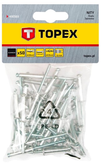 POPNAGLE 4,8x12,5mm 50pk ALUMINIUM BLINDNAGLE TOPEX POPNAGLE 4,8x12,5mm 50pk ALUMINIUM BLINDNAGLE TOPEX