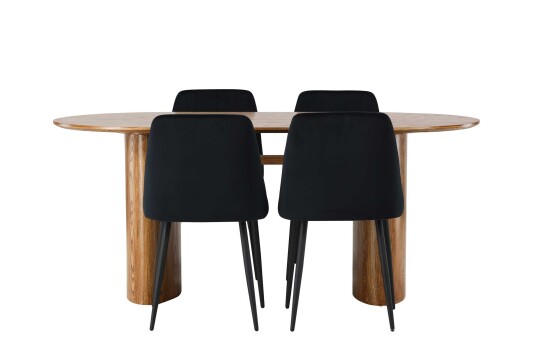 Venture Design Isolde & Night spisegruppe Svart/natur 4 stoler & bord 180 x 90 cm