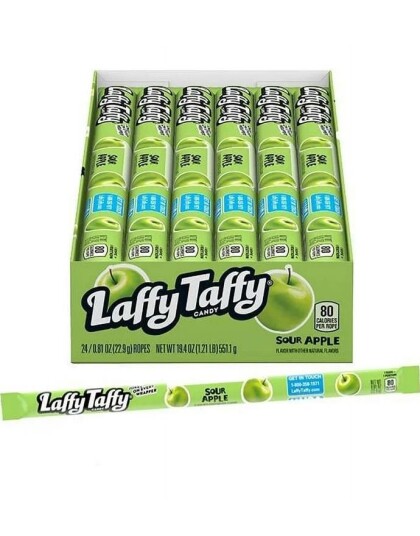 24 stk Wonka Laffy Taffy Sour Apple   Karamellstang med Sur Eplesmak   Hel Eske 551 gram USA Import