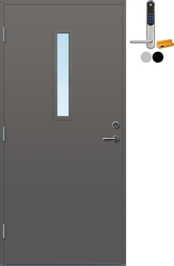 Ytterdør Bygg1 Kjeller Klarglass med Yale Entrus BxH 100x200 Venstre, NCS S-6500-N, Grå, Yale Sølv Ytterdør Bygg1 Kjeller Klarglass med Yale Entrus BxH 100x200 Venstre, NCS S-6500-N, Grå, Yale Sølv