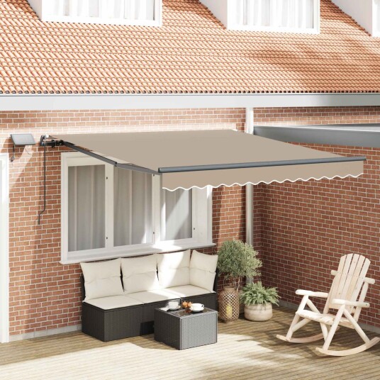 Manuell Uttrekkbar Markise med LED Beige 350x250 cm Markise Erstatningsstoff for 3.5x2.5 m Ramme Beige