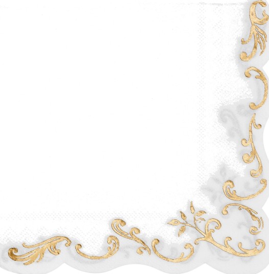 Servietter Ornament Gull/Hvit   12 pakning