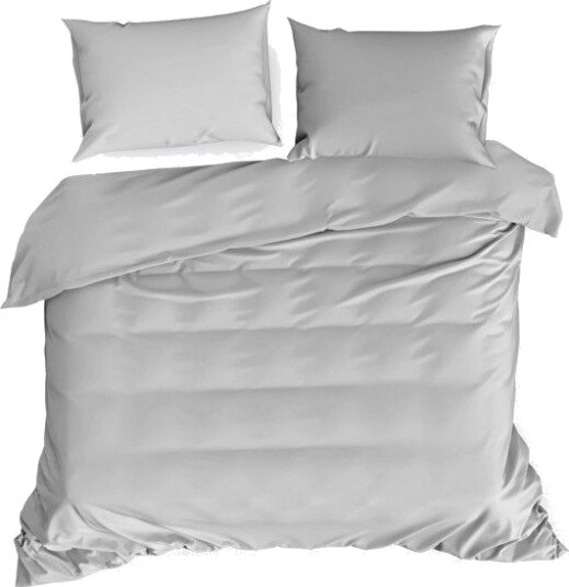Eurofirany Sølv Satin Bomull Sengetøysett 220X200 Cm Dynebetræk 70X80 Cm Putetrekk 3 Deler Glidelåslukking