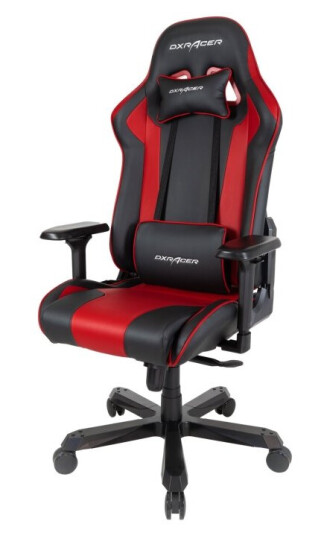 Dxracer King Series Oh/Ka99 - Stol - Ergonomisk - Høy Bakside - Armlener - T-Formet - Tipping - Roterende - Aluminium Polyuretanlær Høytetthets Støpt Skum Stålramme Kaldstøpt Skum - Svart Rød