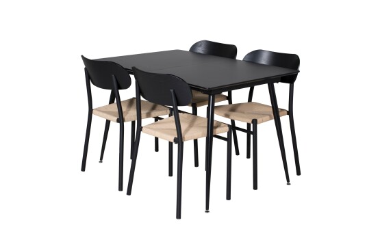 Venture Home Silar Matgrupp Förlängningsbar 120 cm Rektangulär med 4 Polly stolar Sort