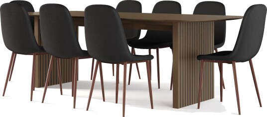 Richeto spisebord røkt eik 240 cm valnøtt + 8 stk. Nibe stol svart med valnøttben - Brun/Svart