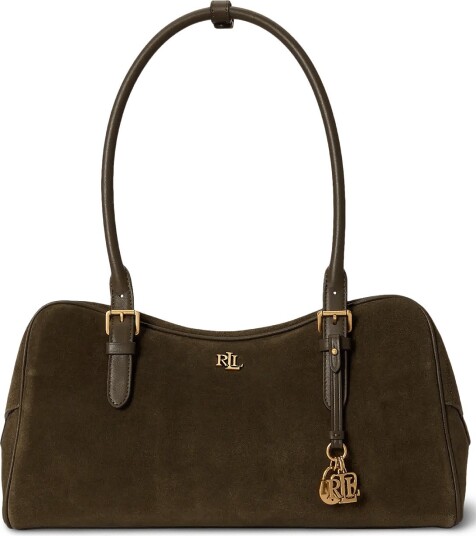 Lauren Ralph Lauren Suede Large Marcy Zip Satchel BOTANIC GREEN/BOT One Size