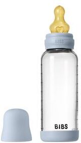 BIBS Glass Baby Bottle Round Latex 240 ml. Medium Flow Baby Blue   1 stk.