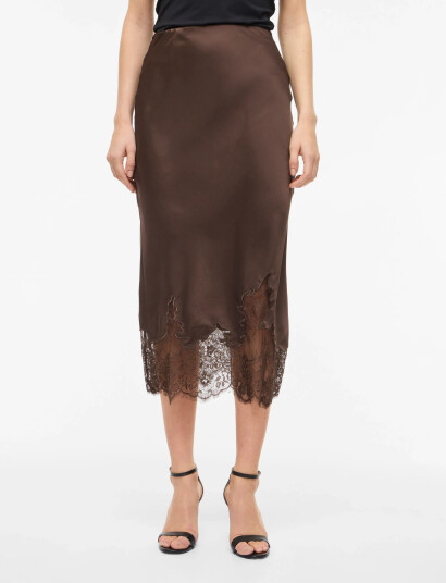 Vila Visabel Hw Midi Lace Detail Skirt Brown 34