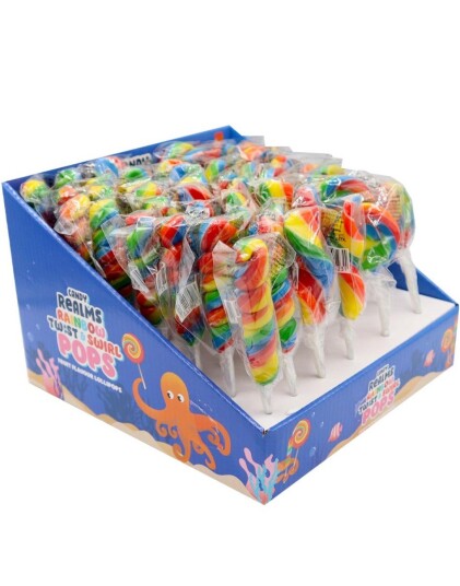 48 stk Twist and Swirl Pops   Regnbuefargede Assorterte Spiral  Runde  og Skrueformede Kjærligheter på Pinne   Candy Realms   Hel Eske 816 gram