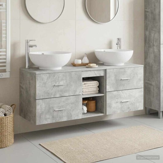 vidaXL Baderomsinnredningssett 3 stk. Betonggrå 49,5 x 44,5 x 65 cm vidaXL Baderomsinnredningssett 3 stk. Betonggrå 49,5 x 44,5 x 65 cm