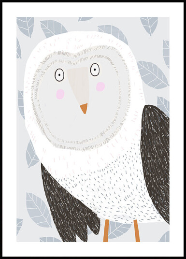 Funny Winter Owl with Grey Leaf Pattern by Artist Carla Daly Plakat Plakat / 30x40cm