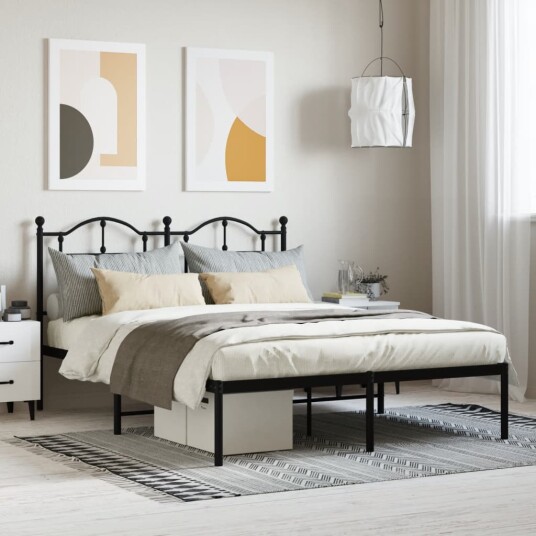 vidaXL Sengeramme i metall med hodegavl svart 140x190 cm