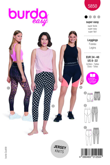 Burda 5850 - Treningstights EUR: 34-48, US: 8-22
