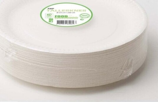 Tallerken Frokost Rund Indvendig Diameter 230.0 Mm Biologisk Nedbrydeligt Papir Hvid Komposterbar,