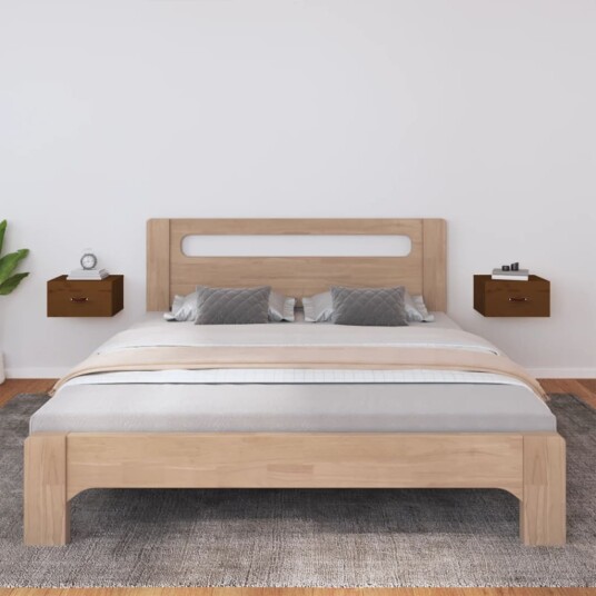 vidaXL Veggmonterte nattbord 2 stk honningbrun 40x29,5x22 cm vidaXL Veggmonterte nattbord 2 stk honningbrun 40x29,5x22 cm