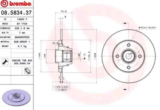 Bremseskive BREMBO 08.5834.37