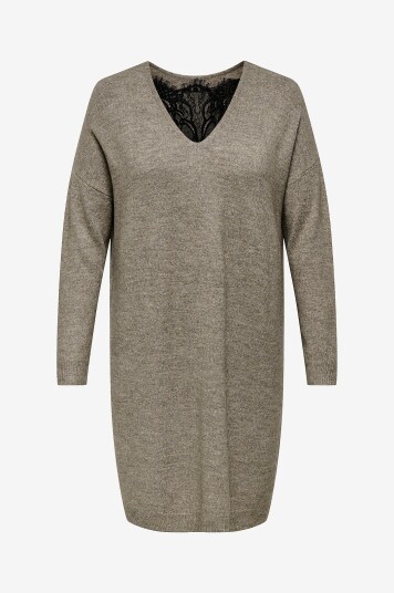 Only Carmakoma Kjole carAdele LS Lace Mix O neck Dress Grå