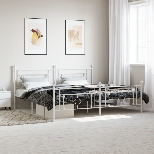 vidaXL Sengeramme i metall med hode- og fotgavl hvit 193x203 cm 8721012249455