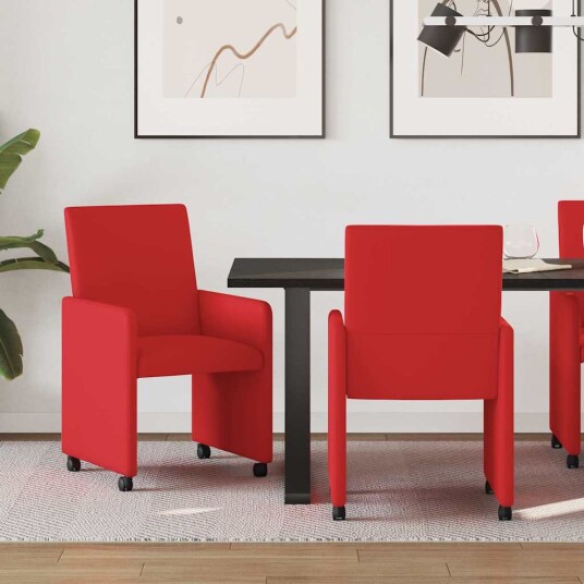 Spisebordsstoler med hjul 2 pcs Rød 57 x 66 x 94 cm Kunstlær Spisebordsstoler med hjul 2 pcs Rød 57 x 66 x 94 cm Kunstlær