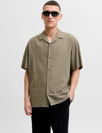 Jack & Jones Jjesummer Linen Blend Resort Shirt Ss Sn Khaki green S