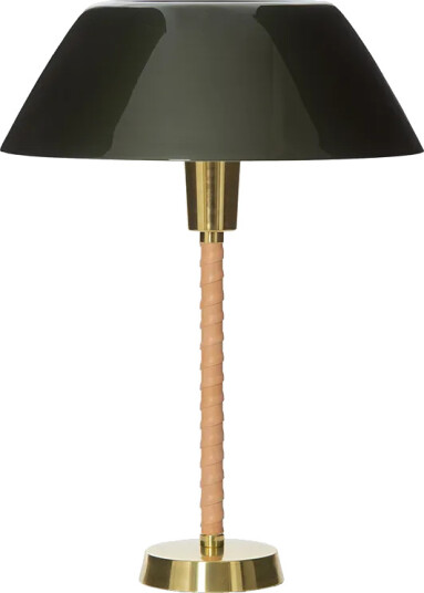 Innolux Senator bordlampe grønn stativ i skinn og messing