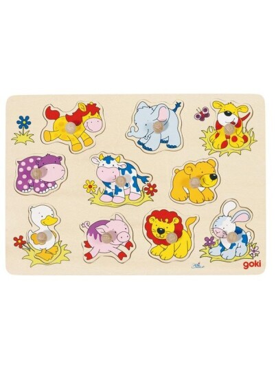 Goki Wooden Stud Puzzle Animals Baby Tre