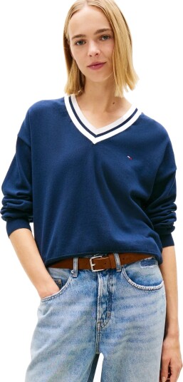 Tommy Jeans Tjw Rlx V Neck Tipping Sweater Navy M