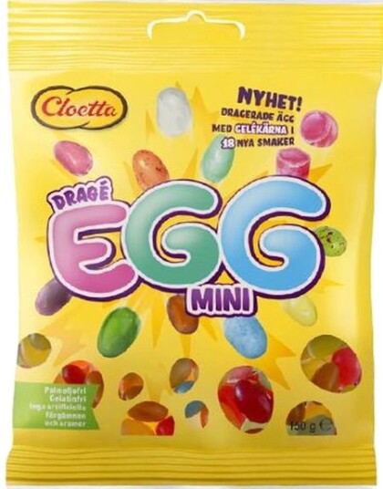 Cloetta Mini Dragé Egg Eggformede Gelebønner med 18 Smaker 150 gram Cloetta Mini Dragé Egg Eggformede Gelebønner med 18 Smaker 150 gram