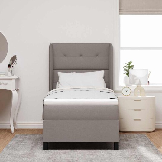 Box Spring Seng med Madrass Taupe 90x190 cm Stoff