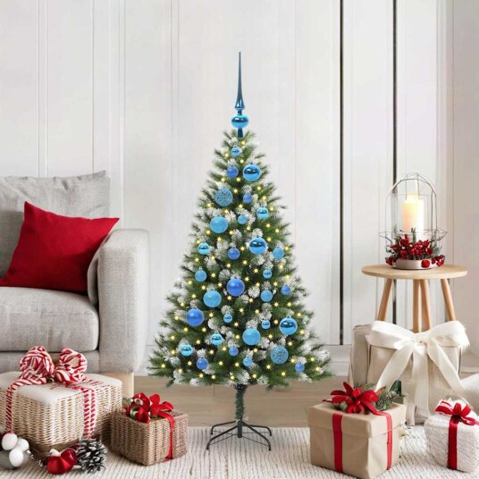 Kunstig leddet juletre med flocket snø Grønn og hvit 120 cm