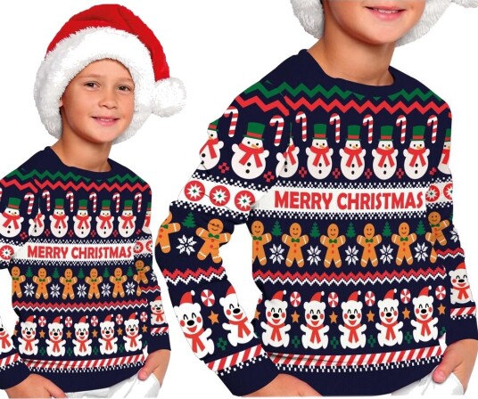 Blå "Merry Christmas" Julegenser med Forskjellige Julemotiver til Barn 7 9 ÅR