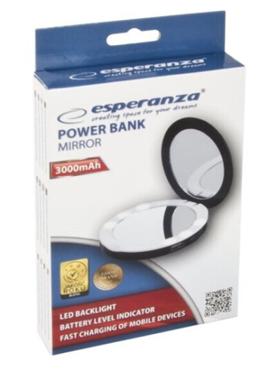 Esperanza Mirror - Strømbank - 3000 Mah - 1 A (Usb) - Svart Esperanza Mirror - Strømbank - 3000 Mah - 1 A (Usb) - Svart