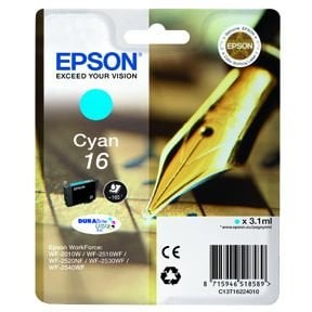 Epson T1622 C blekkpatron - C13T16224012 Original - Cyan 3,1 ml Epson T1622 C blekkpatron - C13T16224012 Original - Cyan 3,1 ml