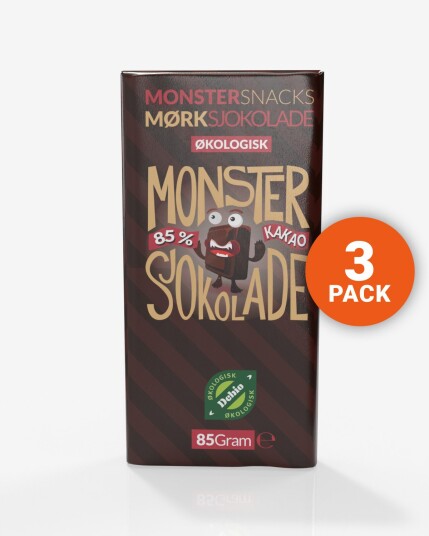 Monster Økologisk Fair Trade 85% Mørk Sjokolade 3x85g Monster Økologisk Fair Trade 85% Mørk Sjokolade 3x85g