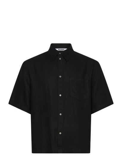 Weekday Relaxed Short-Sleeved Linen-Blend Shirt - Black - S